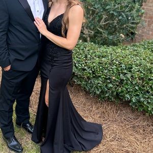 Black beaded appliqué Faviana glamour dress #96551